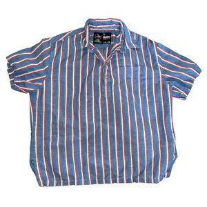 The Nutter size M knit woven linen short sleeve blue gray salmon orange stripes